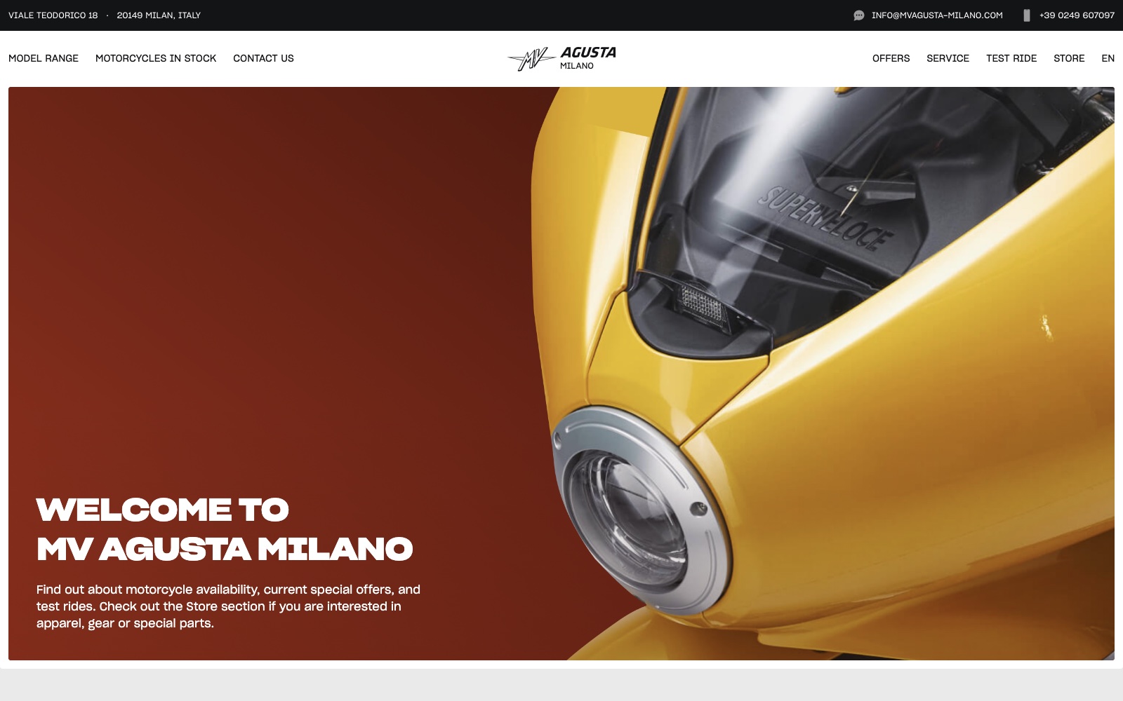 MV Agusta dealer website design, home page