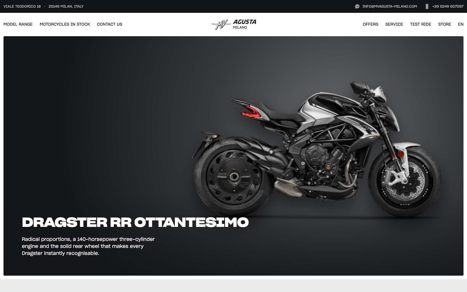 MV Agusta dealer website design, model page
