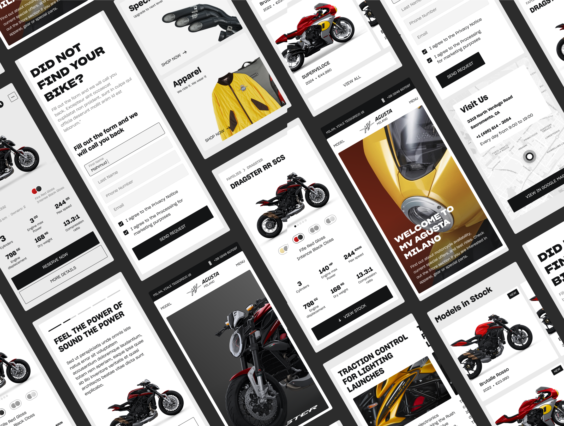 MV Agusta e-commerce mobile screens